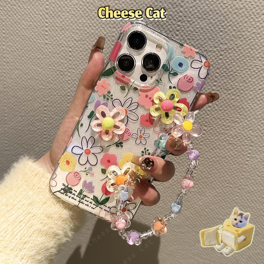 Ốp điện thoại hoa 3D lấp lánh cho iPhone 13 11 14 15 16E 17 Pro Max XR Xs Max 7 Plus 8 Plus 6 SE