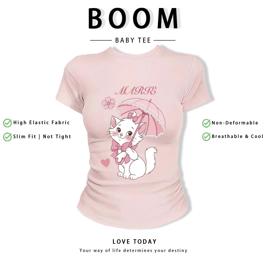 BOOM Áo Baby Tee Nữ Cotton Ôm Body-Áo Thun Ngắn Tay Y2K In Hình PhongCách Mùa Hè, Cổ Tròn Hàng Đầucách hàn quốc phong052