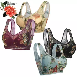 DELMER Ren Quần Lót Nữ, M-3XL Áo Ngực Mùa Hè Không Nút, Áo Ngực Tập Hợp Mở Rộng Ban Nhạc Plus Kích Thước Áo Phong Cách In Hoa Đồ Lót