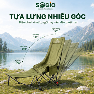 Ghế Camping Ngả Lưng 3 Nấc Có Gác Chân, Ghế Xếp Gọn Dã Ngoại Văn Phòng Chịu Lực Cao Cấp