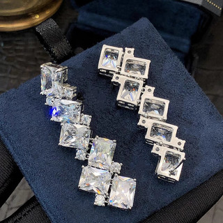 Châu Âu Mỹ ins Phong Cách Mới Micro-Ind Zircon Bông Tai Hình Học Nữ