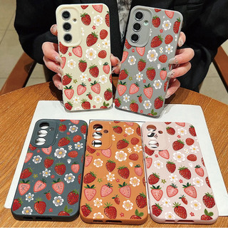 Ốp Lưng Cho OPPO A6 A5 A3 Pro A6C A6X A3X A5X Reno 15 13 14 12 11 Pro 15F13F 12F 11F 5G Ốp Điện Thoại Di Động Hoa Văn Hoa Dâu Tây Da PU Dễ Thương Màu Kẹo Mờ
