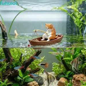 FUHUIOT 2 Đồ trang trí bể cá, Trang trí cảnh quan vi mô dễ thương thực tế, Nhựa thu nhỏ Sáng tạo nổi Nhìn trang trí bể cá Văn phòng