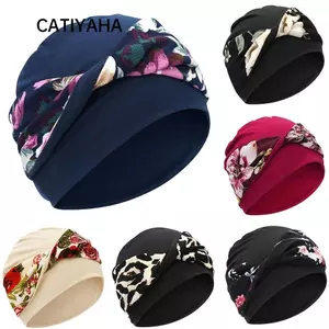 CATIYAHA Hóa Trị Liệu Đầu Quấn, Mũ Hóa Trị Nút Thắt Lưng In Hoa Mềm, Mũ Turban Co Giãn Thoáng Khí Co Giãn