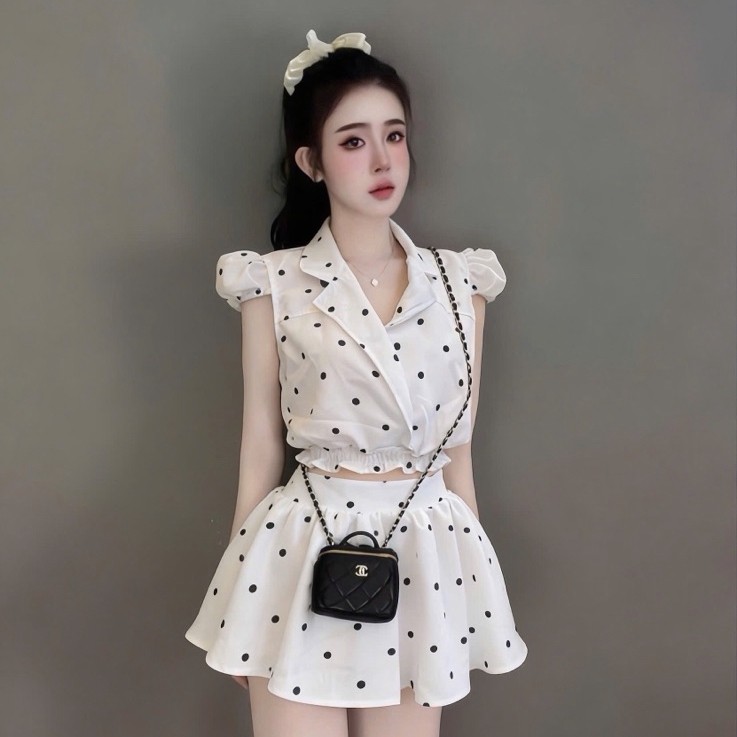 set chấm bi đen trắng sz sm