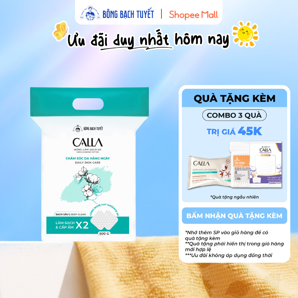 Bông tẩy trang làm sạch da Bông Bạch Tuyết Calla Sạch Sâu 500Gr