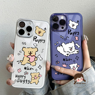 Ốp Điện Thoại Trong Suốt Chú Chó Con Dễ Thương Cho iPhone Air 17 Pro Max 16E 16 Pro Max 15 14 Plus 15 14 13 12 Pro Max Vỏ Hoạt Hình Có Ống Kính Khung Mờ Ốp Lưng Mềm