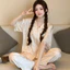 Bộ Đồ Ngủ Bằng Lụa Băng Nữ Phong Cách Dễ Thương Gấu Hoạt Hình Cao Cấp Quần Ngắn Tay Loungewear