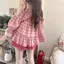Mùa hè ngọt ngào phong cách Mori giảm tuổi đeo chéo quây kiểm tra + Quần short ren phong cách phương Tây Bộ đồ hai mảnh