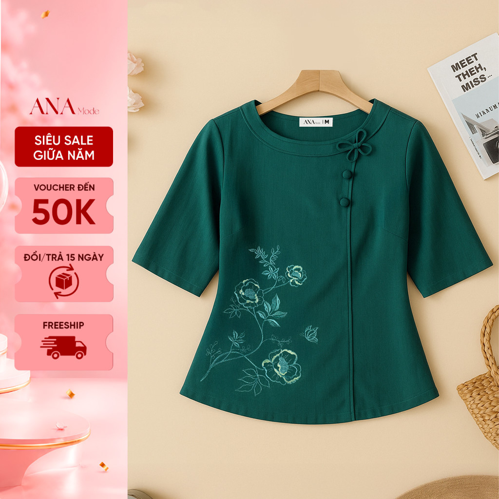 Áo Kiểu Form Rộng Trung Niên ANA Mode Chất Liệu Linen Thun Thanh Lịch Đi Tiệc Quà Tặng Mẹ AK25VHC06