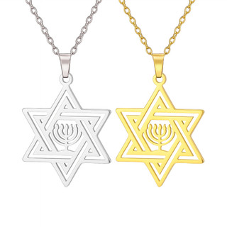SKYRIM Ngôi Sao David Hanukkah Menorah Vòng Cổ Thép Không Gỉ Hexagram Bảo Vệ Bùa Hộ Mệnh Tôn Giáo Mặt Dây Chuyền Trang Sức Do Thái