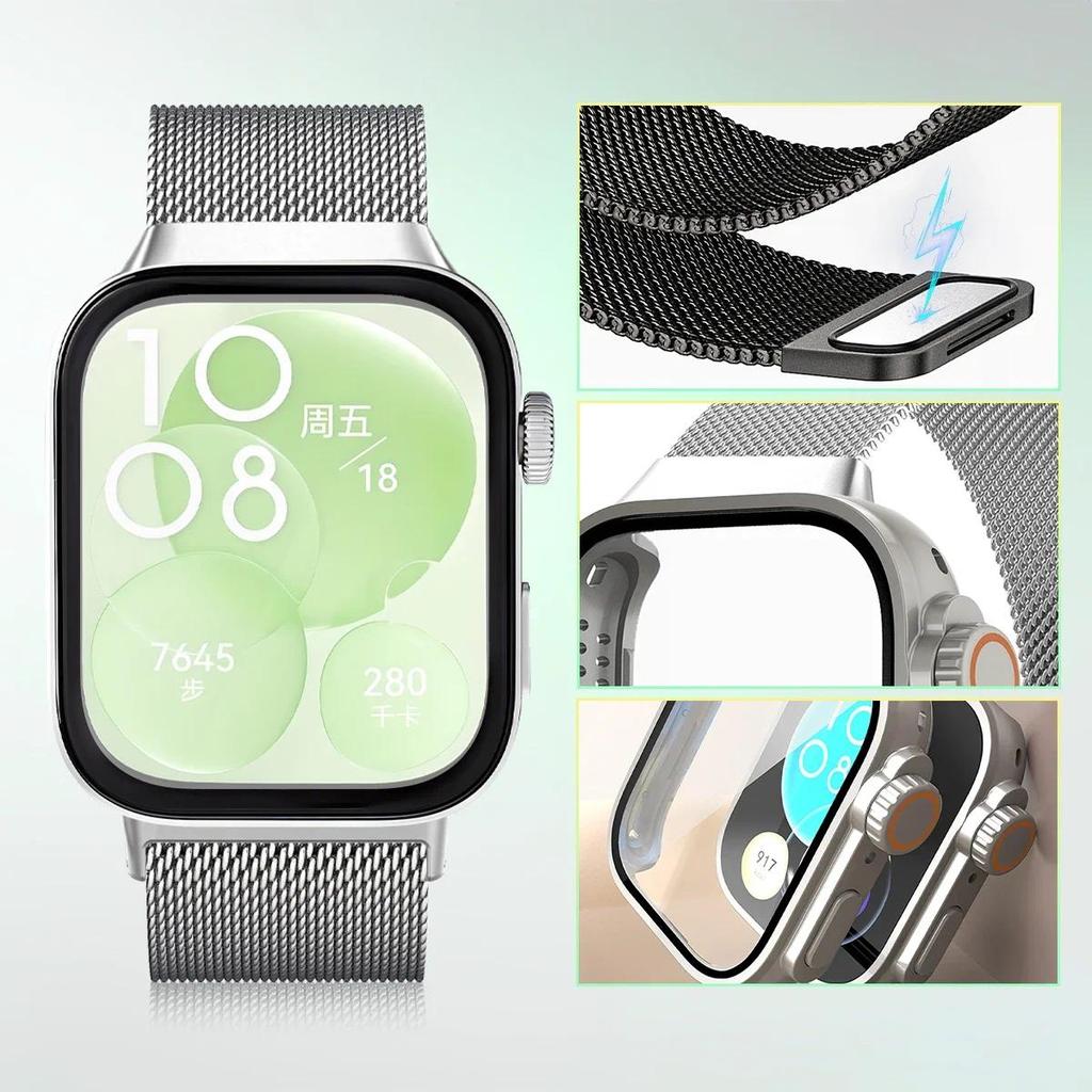 Vỏ kính + dây đeo kim loại cho Huawei Watch Fit 5 Pro / Fit 4 Pro / Fit 5 / 4 / 3 Vỏ bảo vệ màn hình vòng tay từ tính bằng thép không gỉ