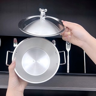 Thép không gỉ Phong Cách Hàn Quốc Cơm Bát Rượu Tay Cầm Đơn Đôi Tai Mì Ăn Liền Nồi Có Nắp Vàng Ăn Nhẹ Bát Salad Bát Bạo Lực Gấu Z4W1