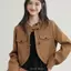 Jane Wen 2026 Xuân Thu Phong Cách Mới Retro Cổ Đứng Màu Nâu Áo Khoác Da PU Nữ Rời Ngắn Melade Áo Khoác Top