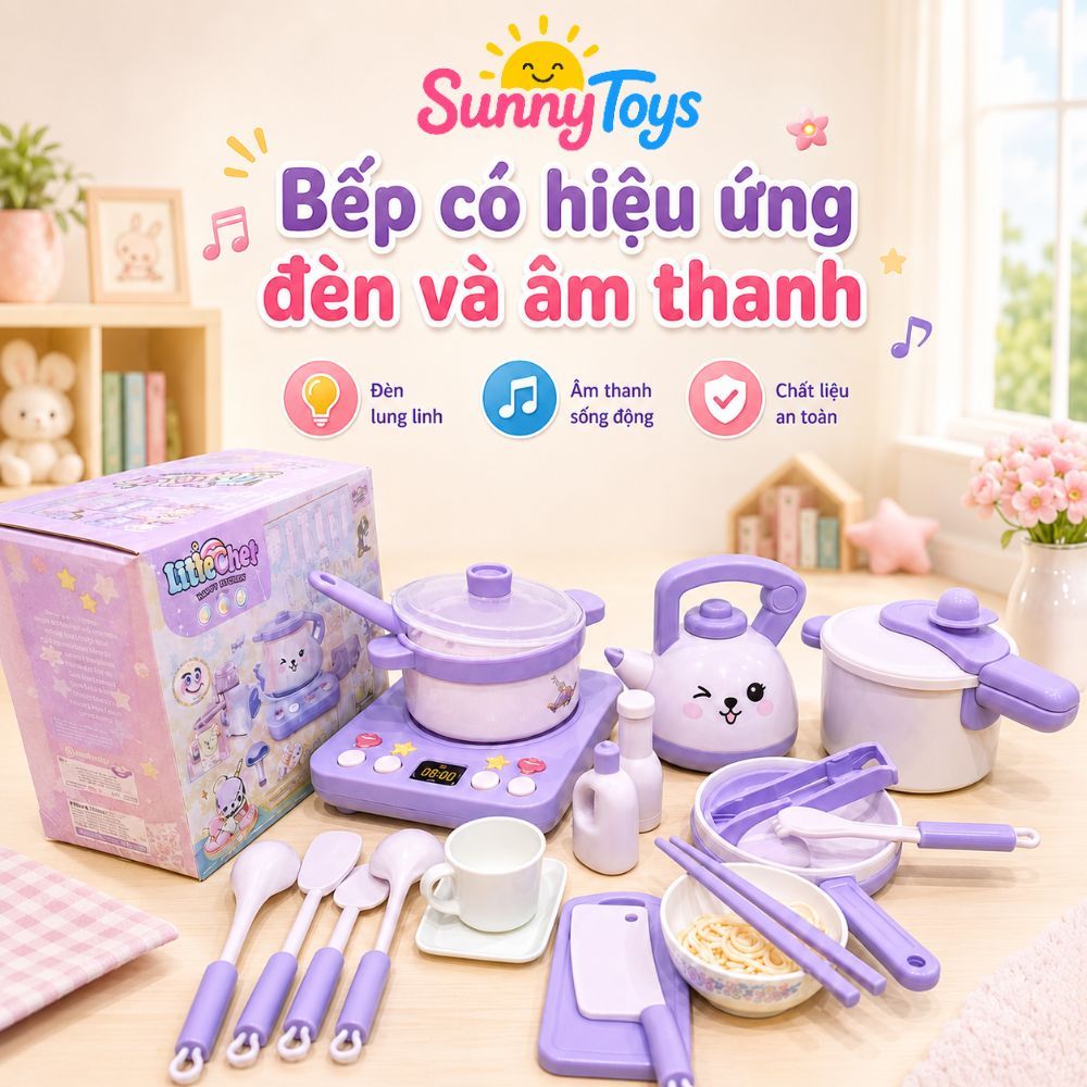 Bộ Bếp Mini Khủng Long Và Thỏ Tím SunnyToys - Có Đèn Nhạc Cho Bé Chơi Đồ Hàng