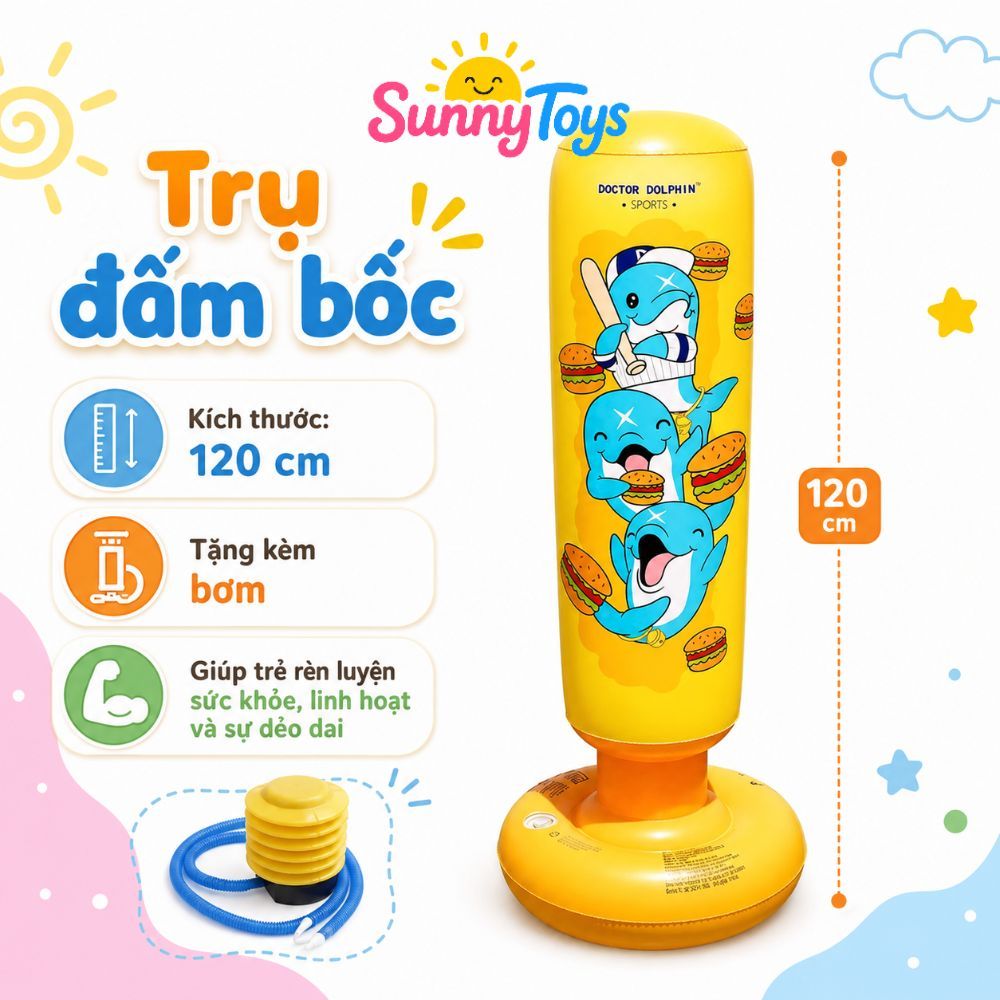 Trụ Boxing Đấm Bốc Hơi SunnyToys Cao 1m2 Màu Vàng -  Kèm Bơm Cho Bé Vận Động