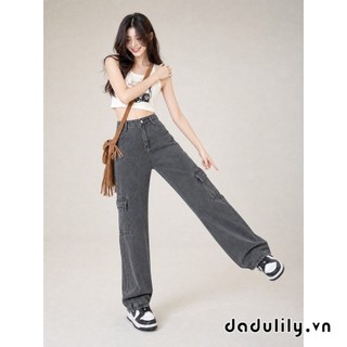 DADULILY  Quần Jean Nữ Cạp Cao Cổ Điển Quần Yếm Lau Nhà Ống Đứng ỐNg RộNg