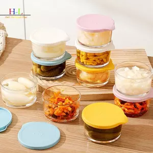 HL Lò Vi Sóng An Toàn Tròn Hộp Bảo Quản Thực Phẩm Cao Borosilicate Thủy Tinh Cọc Kín Bình Tủ Lạnh Trái Cây Rau Bảo Quản Bình LMWU