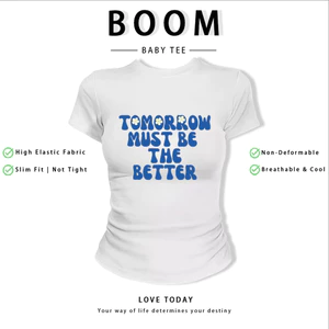 BOOM Áo Baby Tee Nữ Cotton Ôm Body-Áo Thun Ngắn Tay Y2K In Hình PhongCách Mùa Hè, Cổ Tròn Hàng Đầucách hàn quốc phong153