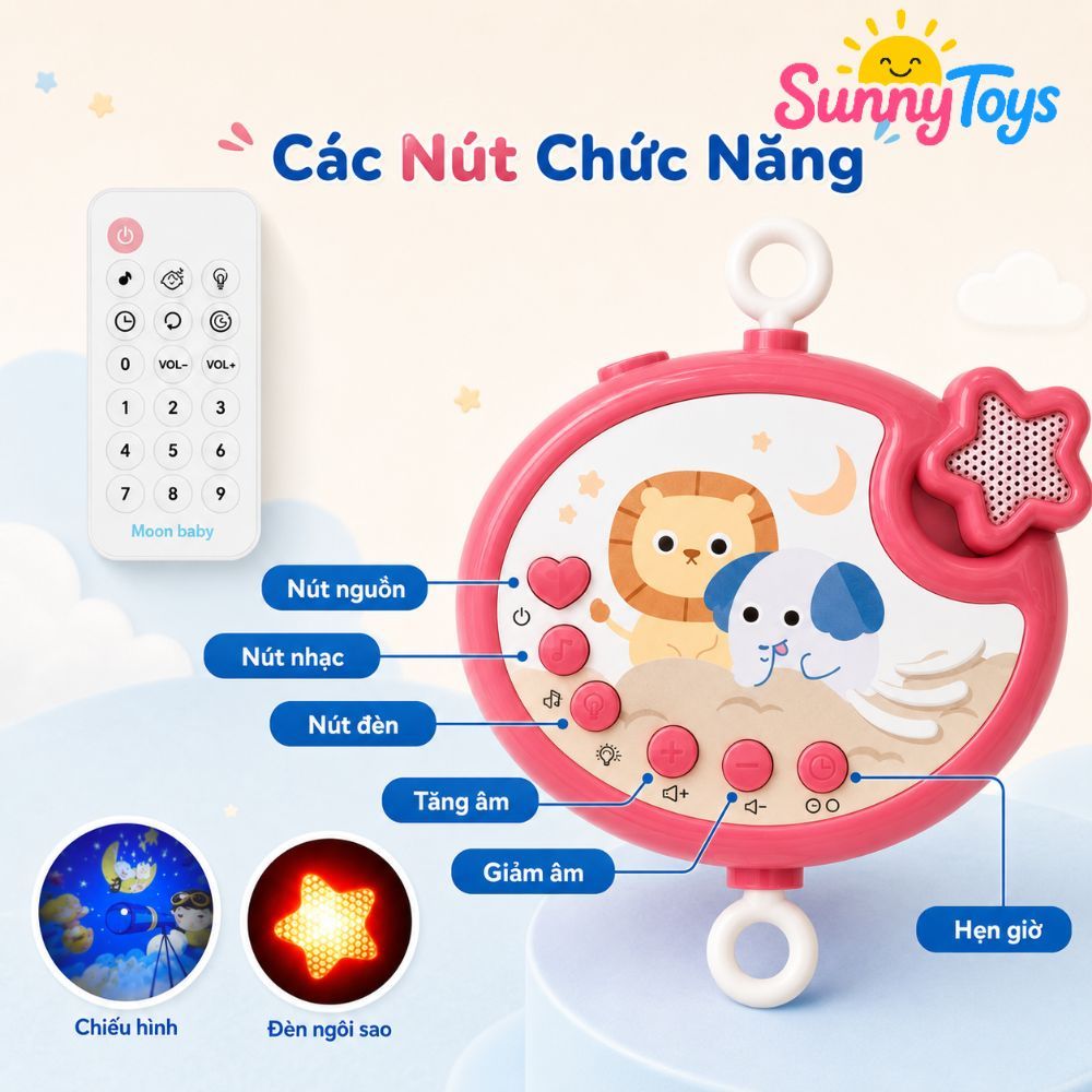 Treo Nôi Cũi Cho Bé Sơ Sinh SunnyToys - Xoay 360 Độ, Có Nhạc Và Điều Khiển Từ Xa