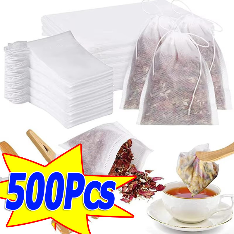 100-500 Chiếc Túi Trà Rỗng Không Dệt Dùng Một Lần / Trà Hoa Túi Lọc Cà Phê Có Dây