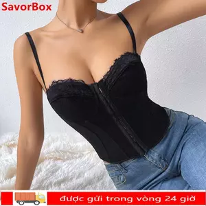 SAVORBOX Mùa Hè Áo Thường Ngày, Bụng Co Giãn Ren Xương Cá Gợi Cảm Corset, Áo Vest Nữ Màu Trơn