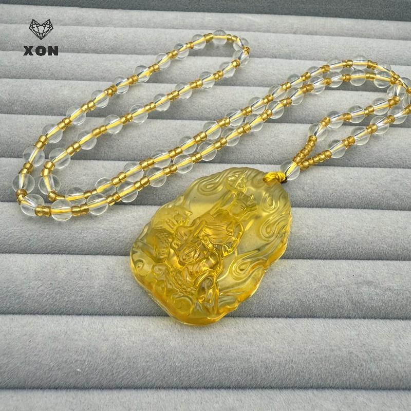 [XON] Mặt dây chuyền Luy pha lê màu vàng băng Áo len dài Nelace Ksitigarbha Amitabha Phật giáo Tây Tạng Tôn giáo Bùa hộ mệnh Quà tặng Unisex [Mina]