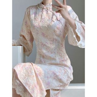 Sườn xám trẻ trung phong cách Trung Hoa cải tiến, cổ điển, tay rộng, thích hợp mặc hàng ngày