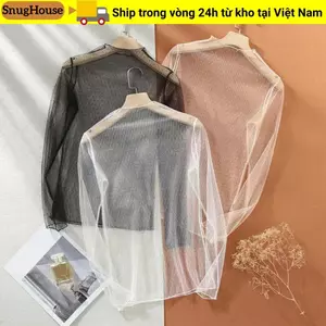 Áo thun SNUGHOUSE, Áo dài tay xuyên thấu cho nữ, Áo sơ mi ren thoải mái cho nữ