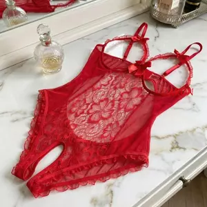 DARON Nơ Body, Deep V Mở Đáy Quần Lót Nữ, Đồ Lót Trong Suốt Lưới Không Lưng Rỗng Ren Sling Váy Ngủ Nữ
