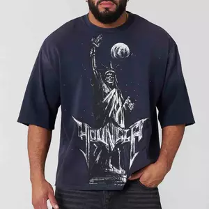YONGLA Mỹ Retro Đá Tượng In Hình Quá Khổ Áo Thun Phố Hip Hop Rời Cotton Tay Ngắn Chạy Bộ Đào Tạo Top