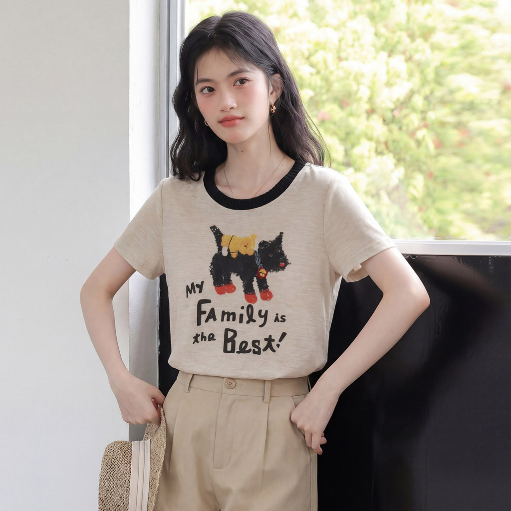 Mutu Trẻ Em Graffiti Puppy In Hình Áo Thun Nữ Tay Ngắn Mùa Hè 2026 Phong Cách Mới Nhỏ Ngọt Ngào Trang Trọng Vai Top