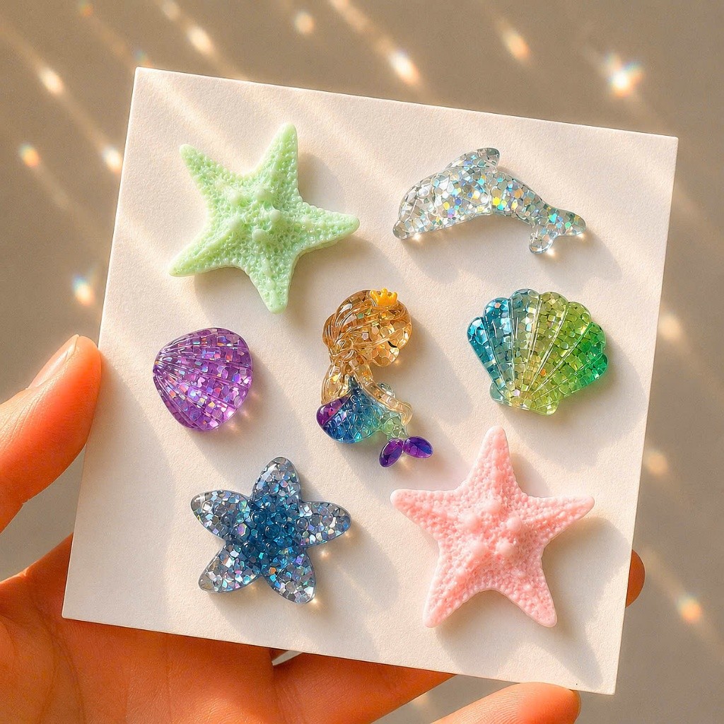 Set Charm Sao Biển Mermaid Pastel 🌟🐬 Charm Đại Dương Resin Glitter Ánh Cầu Vồng Gắn Dép Crocs Siêu Xinh Cao Cấp ✨