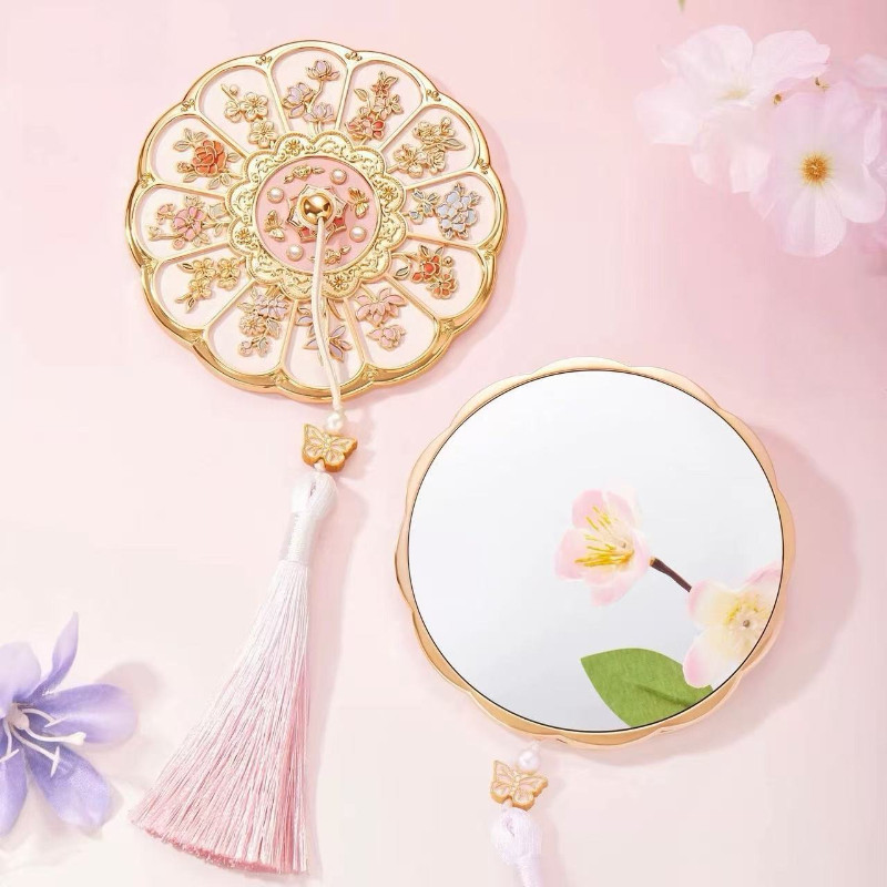 【SKISOPGO】Gương Cầm Tay Nữ Thần Mười Hai Hoa,Gương Cầm Tay Flower Cổ Điển Kim Loại Gương,quà tặng bạn thân