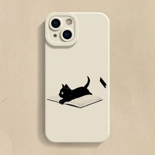 Dễ Thương Nằm Sấp Sách Đen Mèo Điện Thoại Trường Hợp For iPhone 17 16 15 14 13 12 11 Pro Max X Xr Xs Max 7 8 Plus SE2020