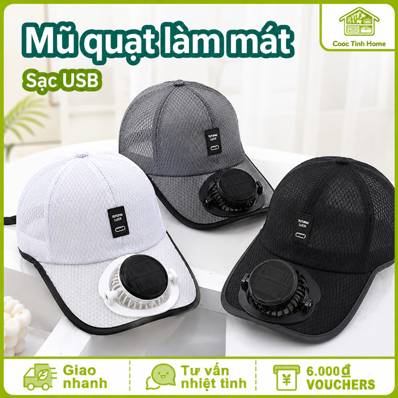 Mũ Năng Lượng Mặt Trời Có Quạt, Sạc USB - Chống Nắng, Thoáng Khí, Chống UV, Cho Cắm Trại, Câu Cá, Đạp Xe