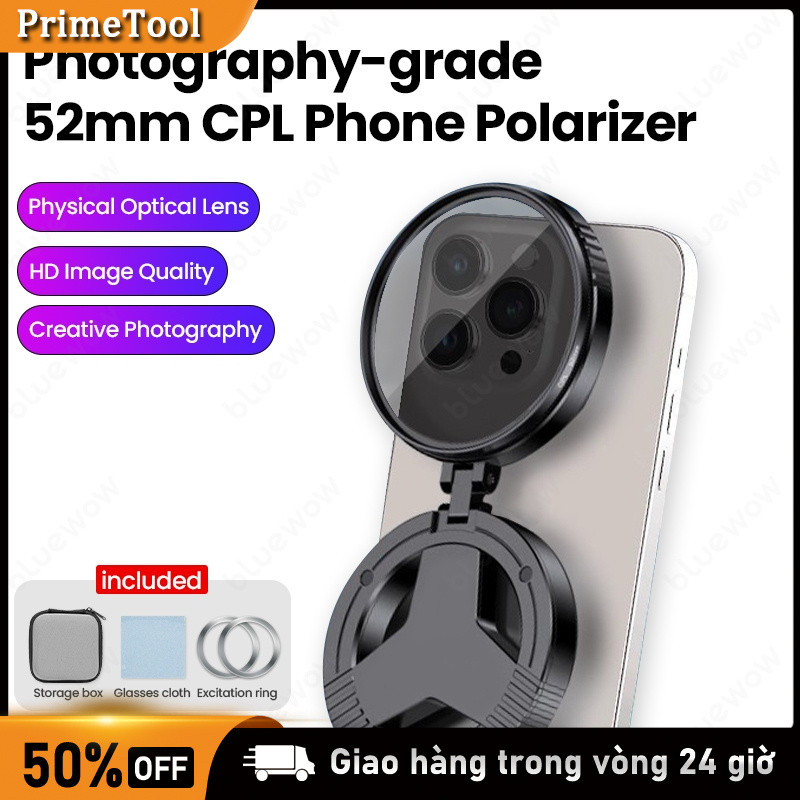 Bộ lọc từ tính 52mm kẹp vào điện thoại, chụp ảnh chống lóa Giảm phản xạ, Gắn từ tính, Máy ảnh di động