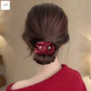Satin Pearl Bun Kẹp Tóc Đuôi Ngựa Thấp Phụ Kiện Tóc Cho Nữ Bé Gái