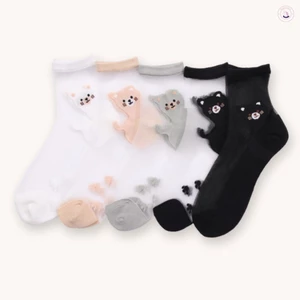 Tất lụa giữa bắp chân in hình mèo dành cho nữ, vải Nylon mùa xuân hè thoải mái