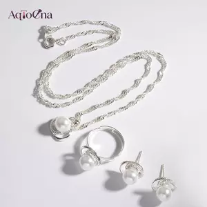 AqToCna Tinh Tế Ngọc Trai Giả Bướm Hoa Bông Tai Nhẫn Nelace Bộ Cưới Cho Nữ Thời Trang Mạ Bạc Cô Dâu Trang Sức Dự Tiệc Quà Tặng AqToCna