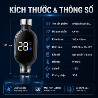Nhiệt kế nước LED Phòng tắm vòi hoa sen bằng thép không gỉ chống nước Màn hình hiển thị nhiệt độ cho bé