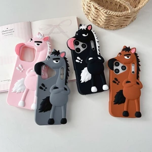 Thích hợp cho Apple 17PROMAX Silicone 16 / 15promax Cartoon Horse 14 / 13 Vỏ điện thoại mềm dễ thương thời trang