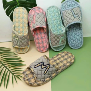 Dép cặp đôi im lặng dày ba lớp Máy vải Cotton có thể giặt được Giày gia đình