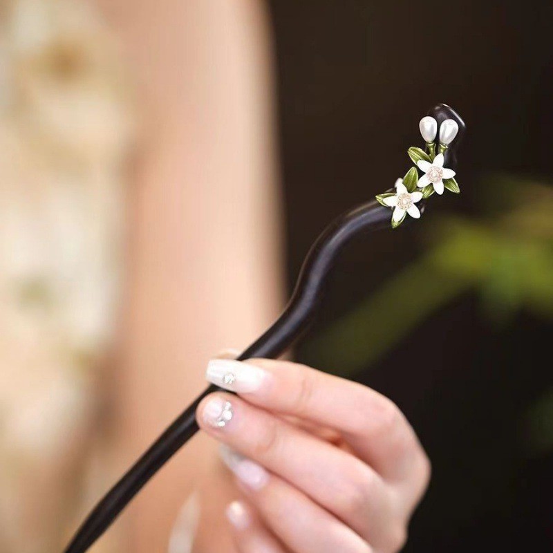 WHX [Hoa Cúc Nhỏ 18cm] Kẹp Tóc Cao Cấp Gỗ Đàn Hương Trung Quốc Mới Đơn Giản Hiện Đại Kẹp Tóc Bằng Gỗ Cuộn Dây Mũ Đội Đầu Sườn Xám Phụ Kiện Cổ
