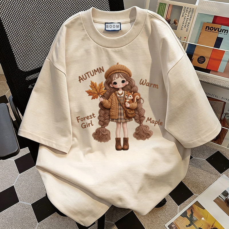 BOOM Áo thun nữ kiểu hàn quốc form rộng tay lỡ cổ tròn cotton Mát-Hè hot trend in cách dễ thương Áo phông form vừaF073