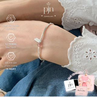 Vòng Tay Bạc Charm Lucky Lắc Tay Bạc S925 PJN May Mắn Điểm Thạch Anh Dâu Hồng Phong Thủy Dành Cho Nữ VT07