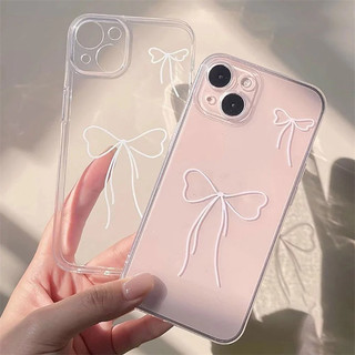 Ốp Lưng Cho OPPO Reno 15F 14F 15 11 12 13 14 Pro 5G Vỏ Điện Thoại Di Động Màu Hồng Nơ Trắng Chống Sốc Mềm Mại Dễ Thương Trong Suốt Họa Tiết Trong Suốt Hoạt Hình Silicone TPU Bảo Vệ Ống Kính Trái Tim Tình Yêu