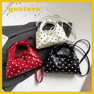 Túi đeo chéo GUSTAVA, Túi đeo vai cầm tay chấm bi, Dây buộc nơ tinh tế bằng da PU Túi xách nữ chấm bi