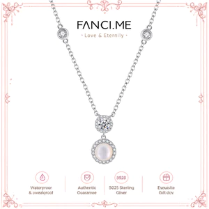 FANCIME "Crystal Blanc" Halo Thiết lập vòng cổ bạc bằng đá lấp lánh