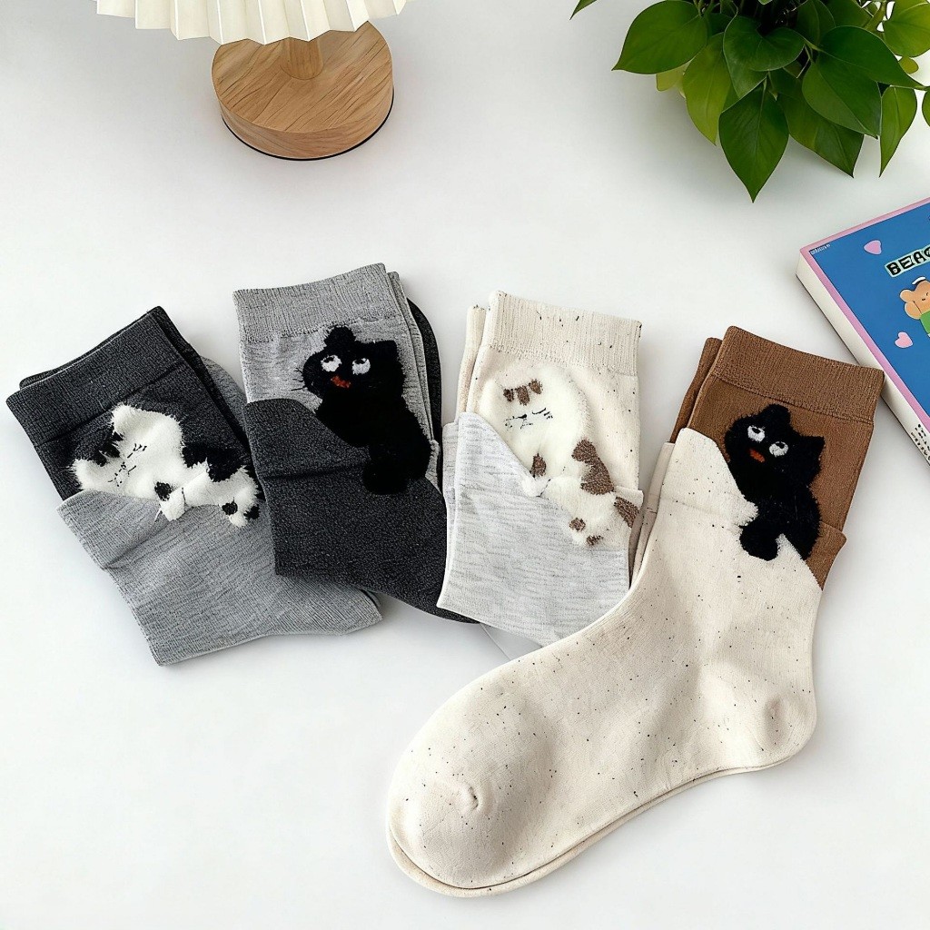 Set 4 đôi tất cao cổ mèo ôm cổ cotton thấm hút thông thoáng MUN STORE TME2M095